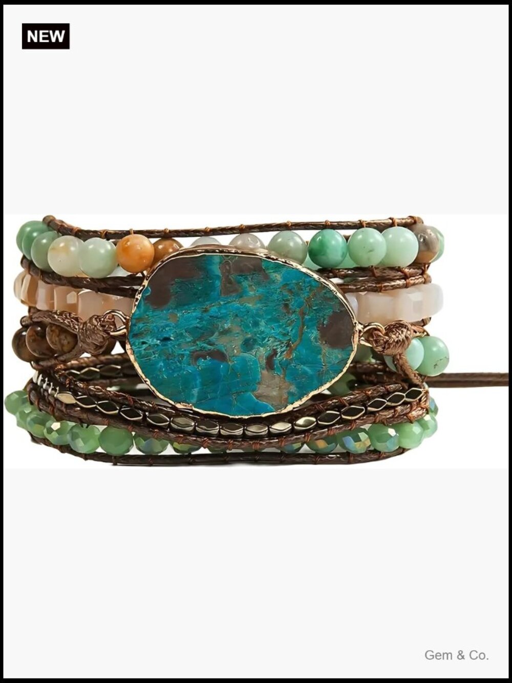 Handmade 5-Wrap Natural Stone Beaded Bracelet Bohemian Healing Crystal Jewelry
